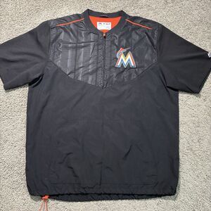 Majestic Miami Marlins Windbreaker Jacket Short Sleeve Team Issue Mens L Black
